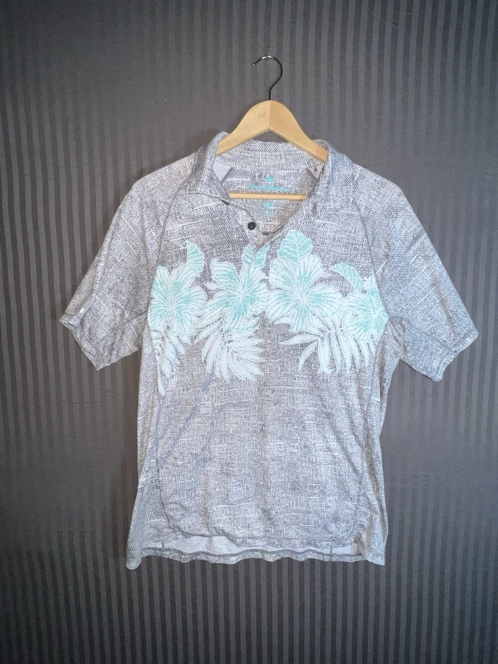 Tommy Bahama IslandZone‎ Polo Shirt Men's M Gray Floral Hawaiian Golf Preppy